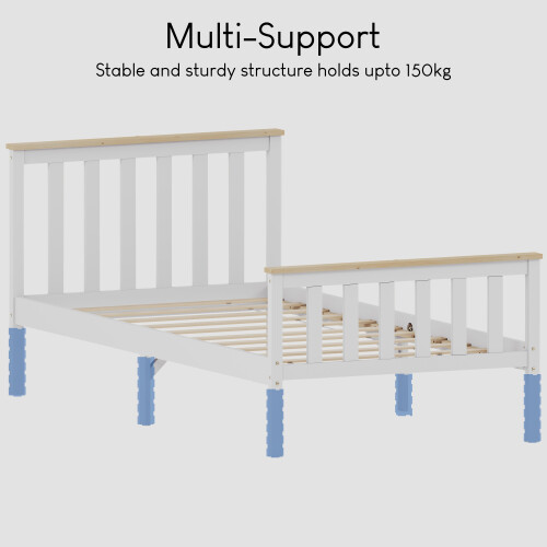 Home Discount (Single, White & Pine) Milan Wood Bed Frame High Foot Solid Pine Slatted 2