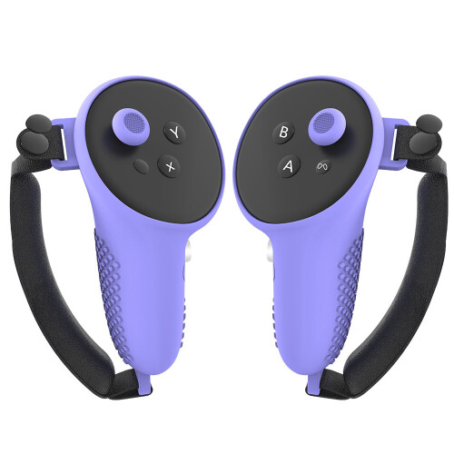 1 paio di impugnature antiscivolo in silicone per controller Meta Quest 3 VR (viola)