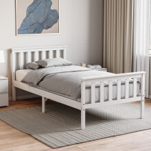(Single, White) Milan Wood Bed Frame High Foot Solid Pine Slatted