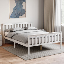 (Double, White) Milan Wood Bed Frame High Foot Solid Pine Slatted
