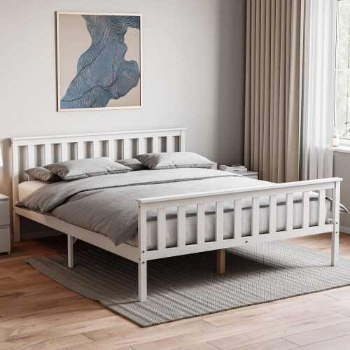 Home Discount (King Size, White) Milan Wood Bed Frame High Foot Solid Pine Slatted