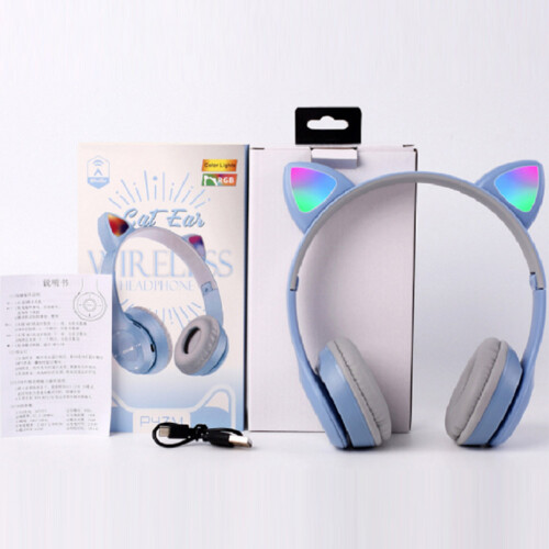 Fone de ouvido para jogos com orelhas de gato e graves estéreo para PC e telefone (azul) 1
