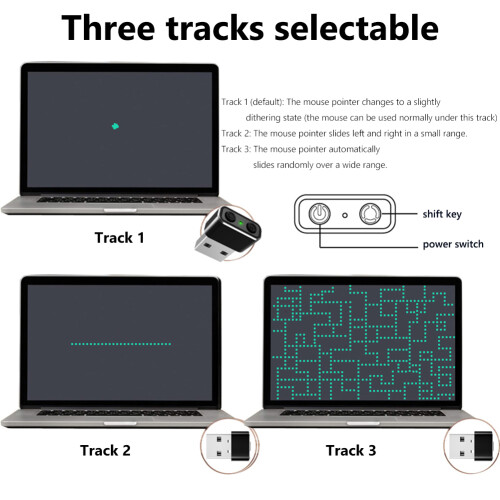 Movedor automático de mouse Jiggler com 3 modos de oscilação, movimento automático ajustável 2