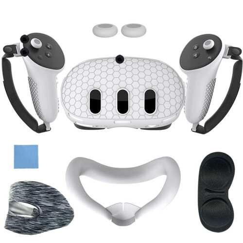 Conjunto de 7 acessórios de silicone com capa protetora para Meta Quest 3 (branco)