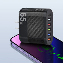 Adaptador de carregador USB tipo C de 65 W para iPhone 14, 13 e 12 (plugue americano preto)