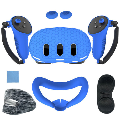 Conjunto de 7 acessórios de silicone com capa protetora para Meta Quest 3 (azul)