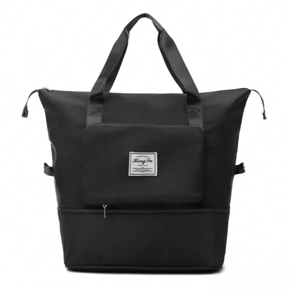 (Black) Large Capacity Folding Travel Bags Waterproof Luggage Tote Handbag Travel Duffle Bags Women Gym Yoga Storage Bags