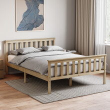 (Double, Pine) Milan Wood Bed Frame High Foot Solid Pine Slatted