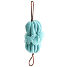 Toalha de banho com flor para puxar, bola de banho, toalha de banho esfoliante para adultos, tira de espuma para banho, bola de flor de banho azul
