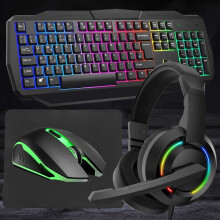 Gaming Keyboard Mouse And Headset Set Pad Rainbow LED USB Bundle PC Laptop