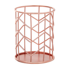 Porta-pincéis de maquiagem, cesto oco para armazenamento, ouro rosa, para escritório