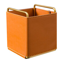 Organizador de papelaria de mesa, porta-pincel de maquiagem, laranja