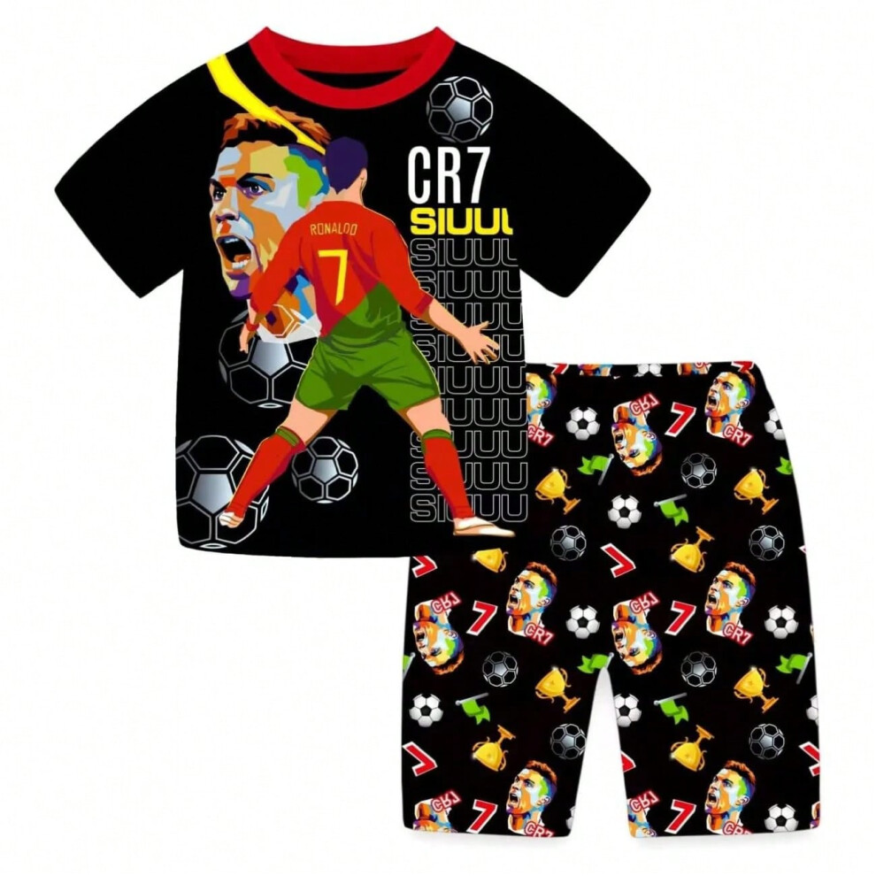 (S10263 2pcs, 110cm) Summer Kids Football Pajamas No.7 Boys Clothes Cute CR7 Football Fans T Shirts+pants Set Ronaldo 3D Print Children Clothing Gift
