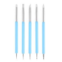 Conjunto de 5 pincéis de silicone para unhas artísticas, caneta com ponta dupla e pincel para esculpir unhas - Azul