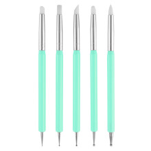 Conjunto de 5 pincéis de silicone para unhas artísticas, caneta com ponta dupla e pincel para entalhar unhas - Verde