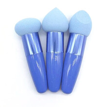 3 peças de esponja de maquiagem em cunha com alça, esponja cosmética e bastão de beleza - azul