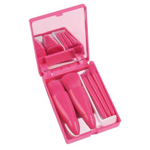 Conjunto de pincéis de maquiagem para viagem com 5 peças, mini kit de pincéis cosméticos funcionais, rosa