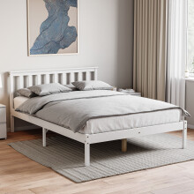 (Double, White) Milan Wood Bed Frame Low Foot Solid Pine Slatted