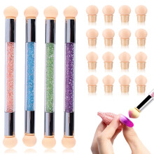 4 peças de pincel de esponja para unhas, pincel de caneta com gradiente e ponta dupla, cabo de esponja com strass, estilo 3