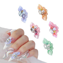 30 Pçs Pingentes de Unhas, Pingentes de Resina para Unhas, Decorações de Unhas com Flores e Pérolas - Estilo 1
