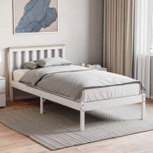 (Single, White & Pine) Milan Wood Bed Frame Low Foot Solid Pine Slatted