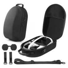 Tragetasche, stoßfeste Harttasche, Objektivabdeckung, Kabelbinder für Meta Quest (schwarz)