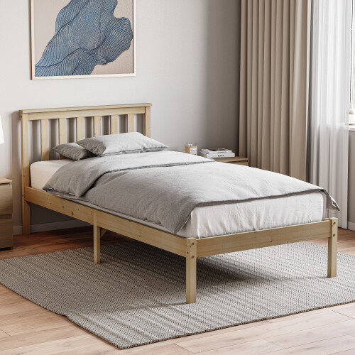 (Single, Pine) Milan Wood Bed Frame Low Foot Solid Pine Slatted