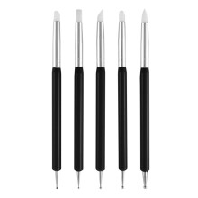5-teiliges Nailart-Punktierwerkzeug, Stift, Doppelkopf, Schnitzstift, Nagel-Silikonpinsel-Set, Schwarz