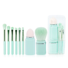 Tragbare Make-up-Pinsel, 8-in-1-Reisepinsel, Pinsel für losen Puder, Foundation-Lippenpinsel-Sets - Helles Cyan