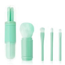 Make-up-Pinsel-Set, 4-in-1, tragbarer Lippenpinsel für unterwegs, Highlighter-Pinsel, Lidschattenpinsel, Pinsel für losen Puder, Blau/Cyan