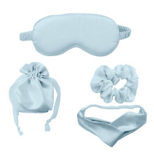 Schlafende Augenmaske, weiche Schlafaugen-Nacht-Augenbinde für Frauen, Augenschirmabdeckung mit Satin-Haargummis und Haarband, Hochzeitsgeschenk-Blau