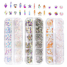 3 Boxen Strasssteine für Nägel, Nagelsteine mit Kristallen, Strasssteine, Nagelkunstzubehör - Stil 1