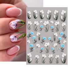 6 Blätter geprägte Blumen-Nagelaufkleber, gravierte Blumen-Nagelaufkleber, Nagelkunst-Designs für Mädchen