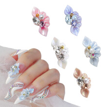 30 Stück Nagel-Charms, Nagel-Charms in Blumenform aus Kunstharz, Nagelkunst-Dekorationen mit Blumen und Perlen, Stil 4