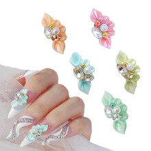 30 Stück Nagel-Charms, Nagel-Charms in Blumenform aus Kunstharz, Nagelkunst-Dekorationen mit Blumen und Perlen, Stil 3