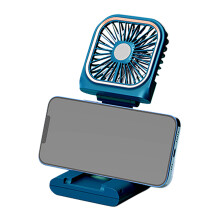 Tragbarer Handventilator für Halsketten, faltbar, leiser Mini-Ventilator mit USB-Aufladung und Handyhalterungsfunktion, Blau