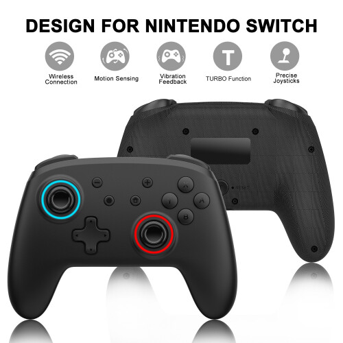 Draadloze Switch-controller, Switch Pro-controller voor Nintendo Switch/Lite/OLED-controller, gamingcontroller met Hall-effect-joysticks (zwart) 1