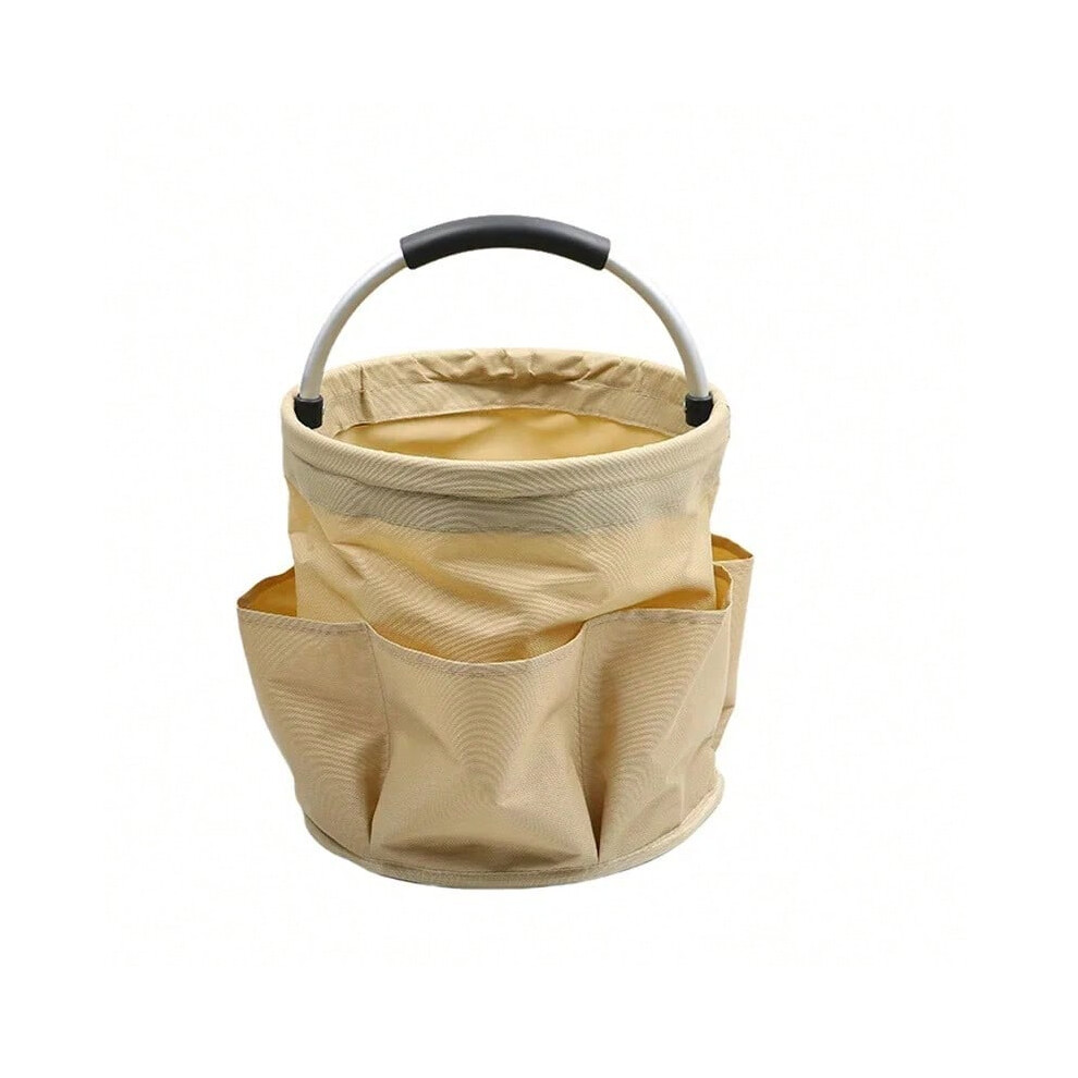 (Khaki) 17L Large Storage Organiser Bag Folding Basket Picnic Tote Outdoor Cleaning Caddy with Handle Tool Bag Cleaning Supplies