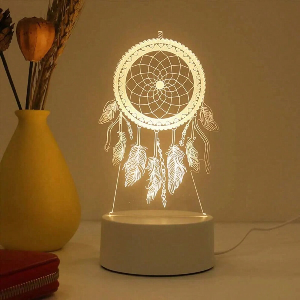 (Dreamcatcher, Round) 1pc Night Light Creative Acrylic Bedroom Bedside LED Table Lamp Holiday Event Gift System Gifts