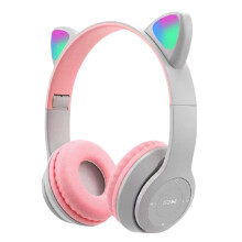 Gaming Headset Cat Ear Over-Ear Headset Stereo Bass voor PC Telefoon (Grijs)