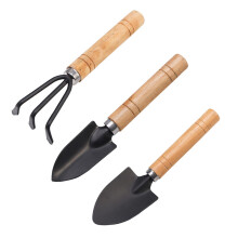 Pothouten handvat, drietandige hark, puntige zwarte tuin, mini-set van drie stuks, vlezige grondspade-stijl 1