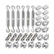 30 Turnbuckle M5 Wire Tensioner Set with Turnbuckle Wire Rope Clamp Thimbles Press Clamp for Tightening