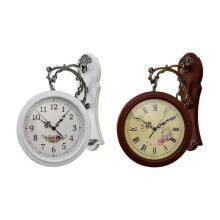 (Red Wood) Double Sided Wall Clock Study Living Room Indoor Outdoor Station Clock