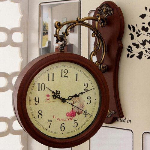 (White) Double Sided Wall Clock Study Living Room Indoor Outdoor Station Clock 2