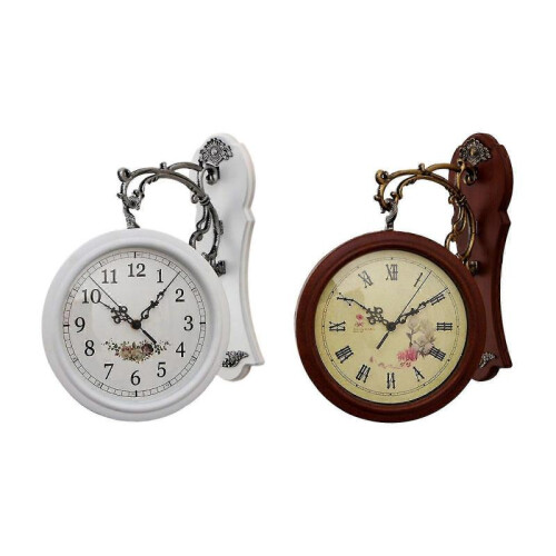(White) Double Sided Wall Clock Study Living Room Indoor Outdoor Station Clock