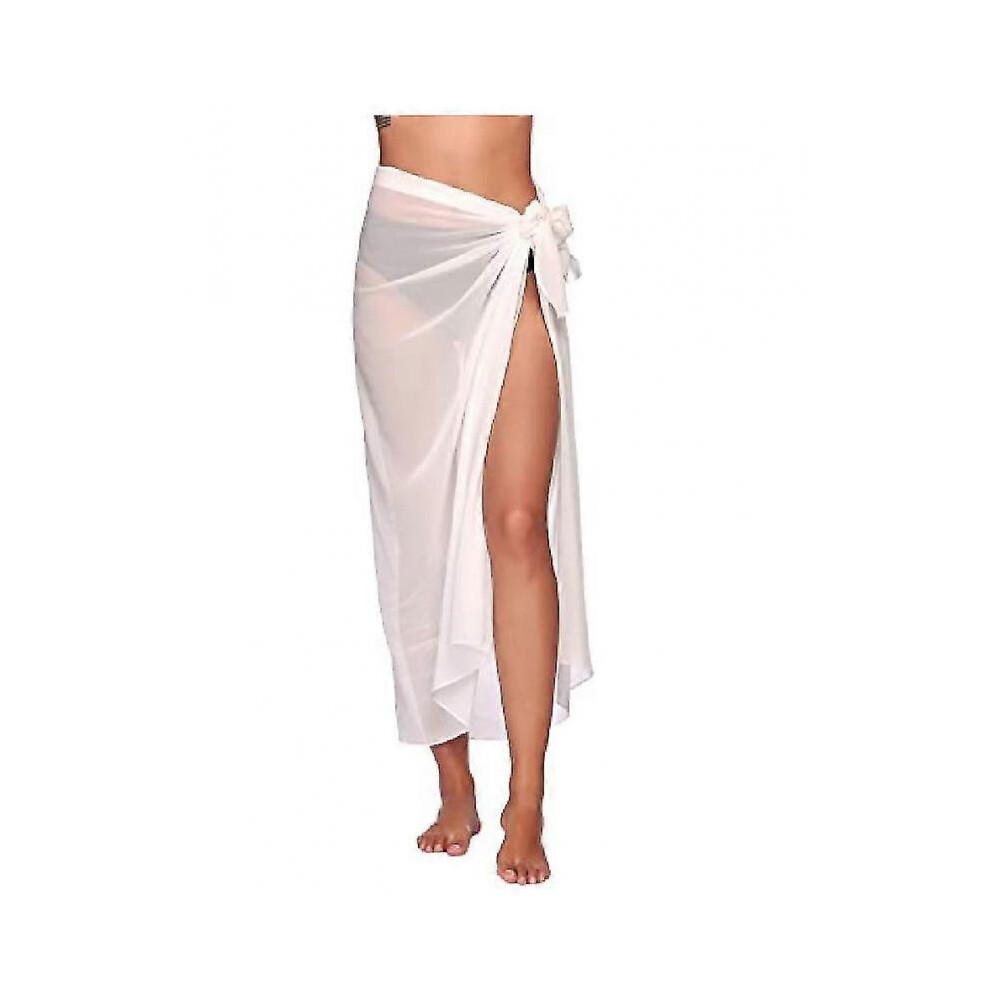 (White)Women's Beach Sarong Pareo Chiffon Bikini Wrap Skirt Cover Up For Swimwear