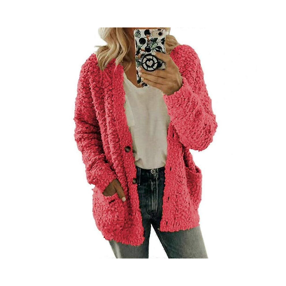 (5XL,Pink)Women Teddy Bear Coat Soft Warm Cardigan Fleece Fluffy Jacket Tops Plus Size