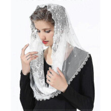 (White) Floral Lace Veils Head Covering Latin Mass Mantilla Veils Short Scarf For Bridal Women