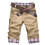 (M, Khaki) Men Plaid Patchwork Pockets Buttons Fifth Pants Loose Beach Shorts 1