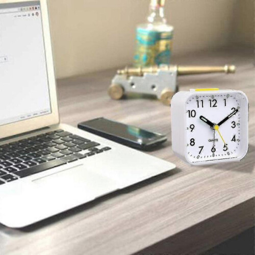 (White) Alarm Clocks Bedside Battery Powered Silent Alarm Clock Non Ticking 2